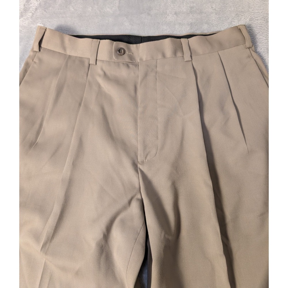 John Henry Mens Pleated Dress Pants With Cuff Size 34/30 Beige Business Academia
